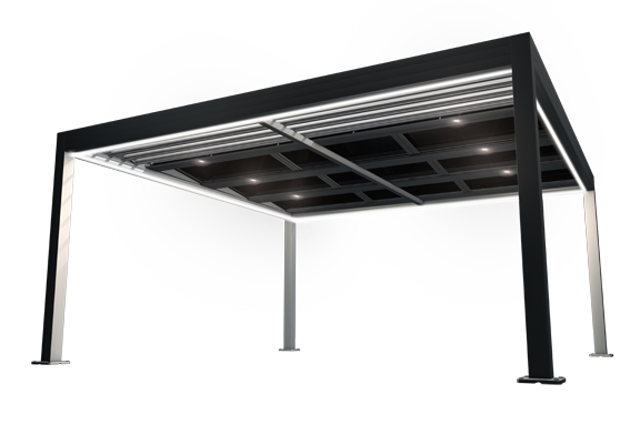 pergola with white polycarbonate plate and lighting