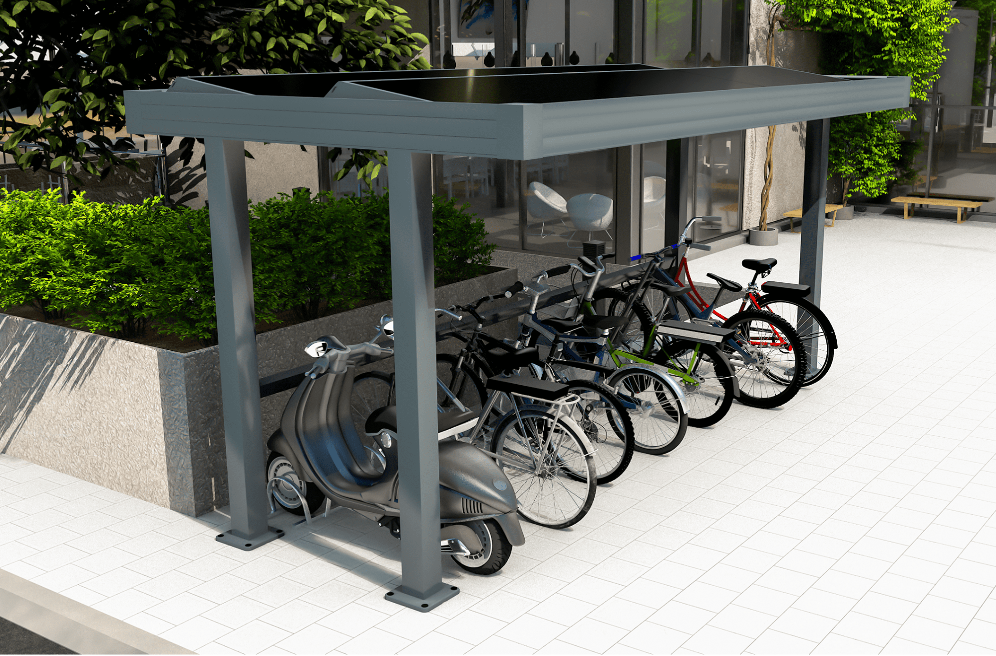 Abri photovoltaïque pour vélos et motos